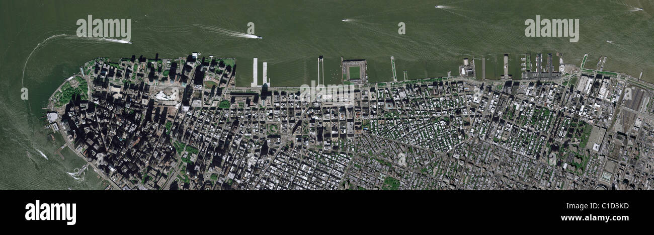 Antenna vista mappa sopra la parte inferiore di Manhattan sul fiume Hudson New York City Foto Stock