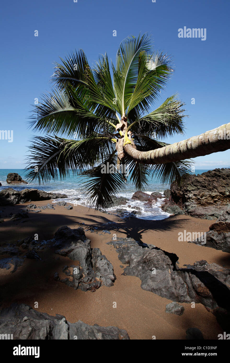 Un isolato caletta rocciosa sul sentiero da Drake Bay al Parco Nazionale di Corcovado sulla penisola di Osa, Costa Rica Foto Stock