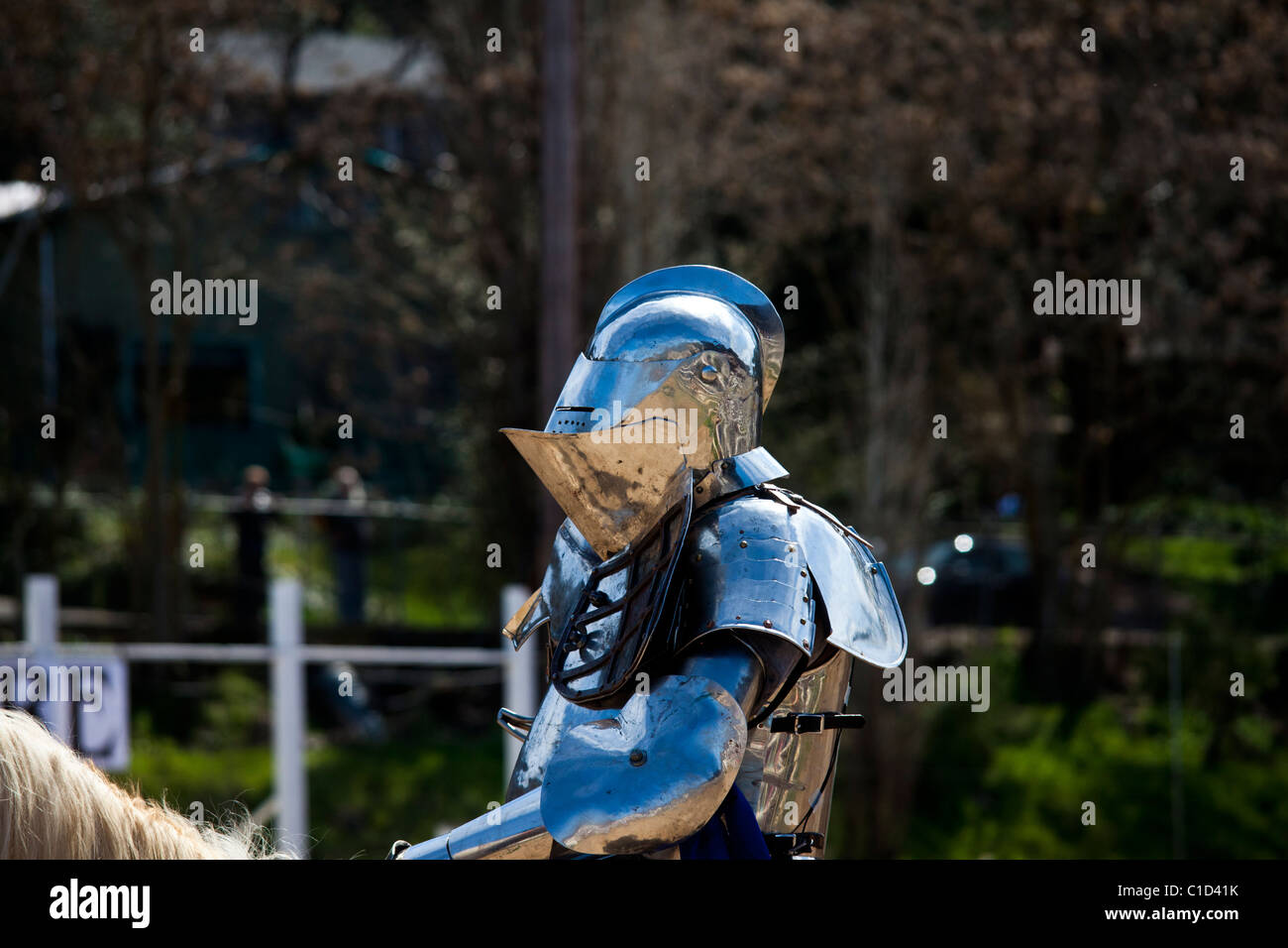 Un singolo cavaliere alla giostra concorso presso la Sonora California Celtic Faire Foto Stock