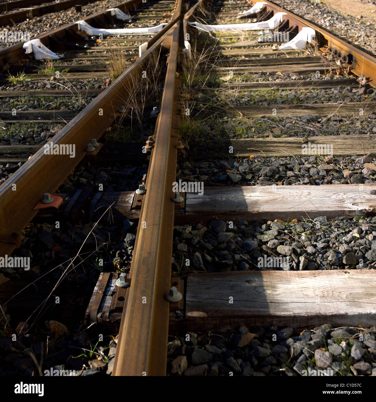 Binari ferroviari primi piani Foto Stock