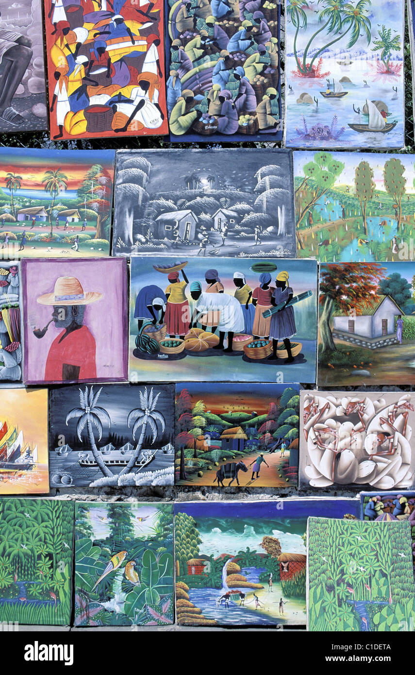 Haiti, Port au Prince, alcuni dipinti naif Foto Stock