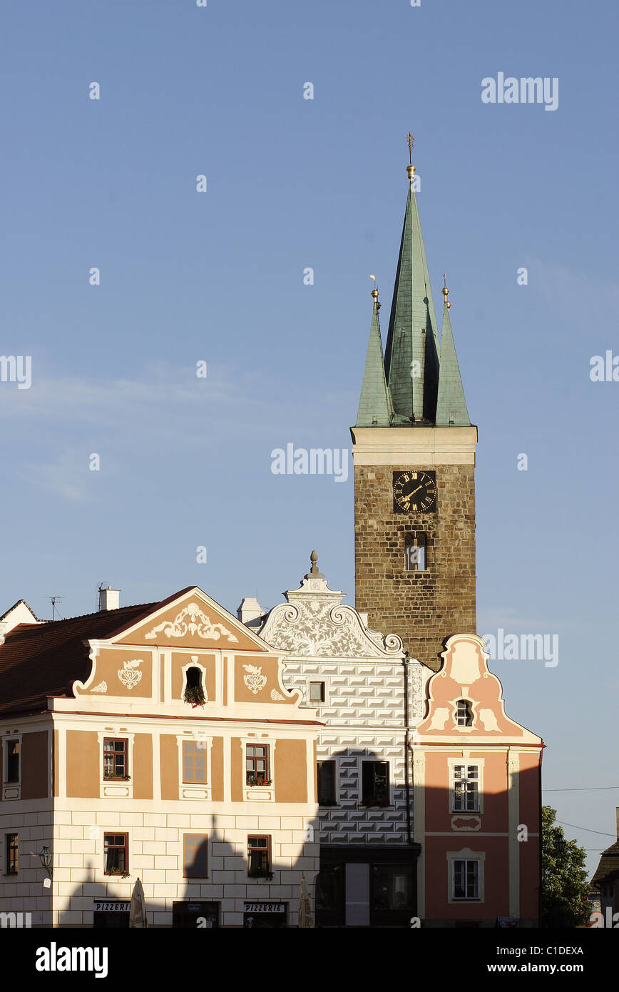 Repubblica Ceca Moravia Telc centro storico clasied come patrimonio mondiale dall UNESCO Zachariase z Hradec piazza Santo Spirito Foto Stock