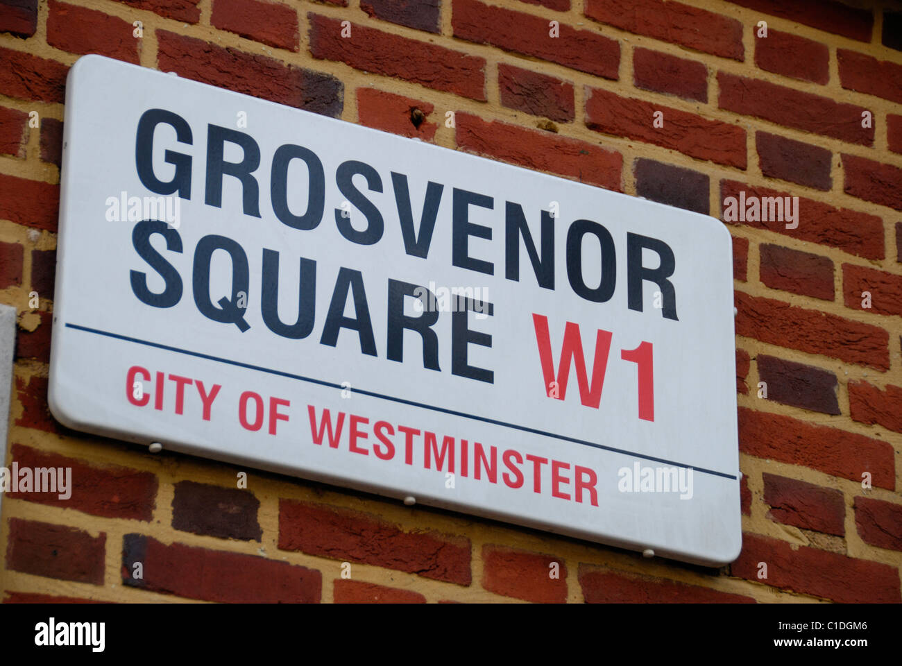 Grosvenor Square W1 strada segno, Mayfair, Londra, Inghilterra Foto Stock