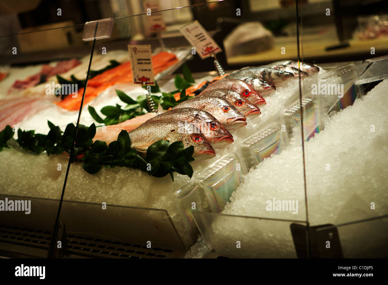 Pesce sul display per la vendita su un mercato del pesce in Grand Central Station Foto Stock