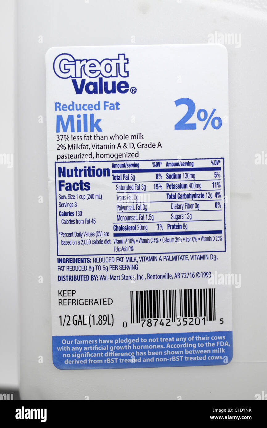 Wal-Mart house brand di grande valore del 2% del contenitore del latte Foto Stock