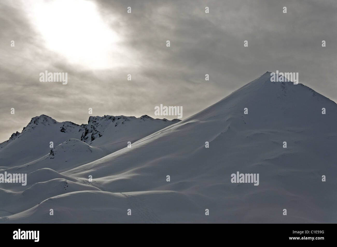 Bellissimo scenario di montagna nelle Alpi Silvretta, Austria. Foto Stock