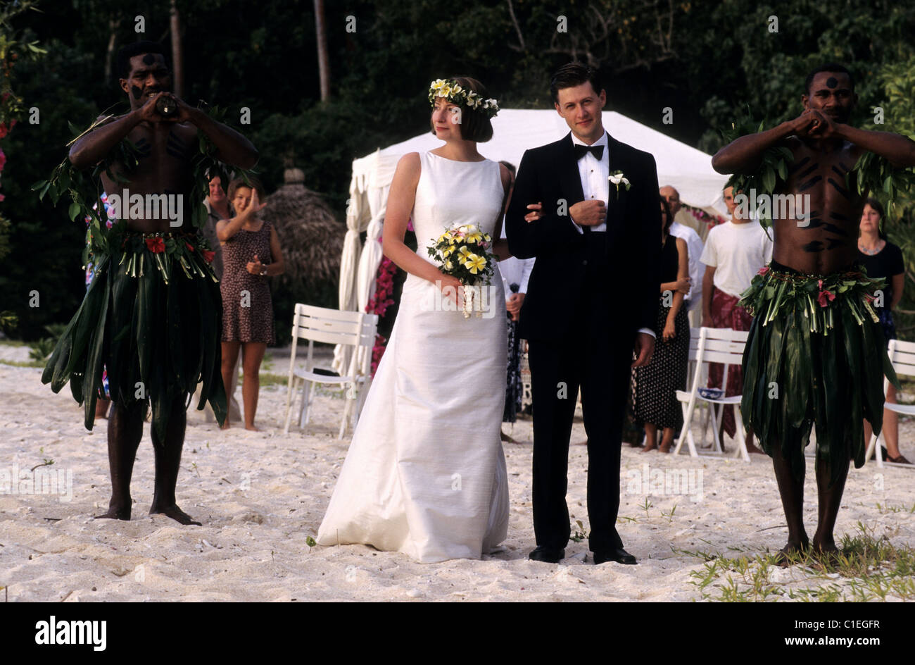 Isole Fiji, Vatuelele Isola, Sheryl e Blair Lowe's matrimonio al Island Resort Foto Stock