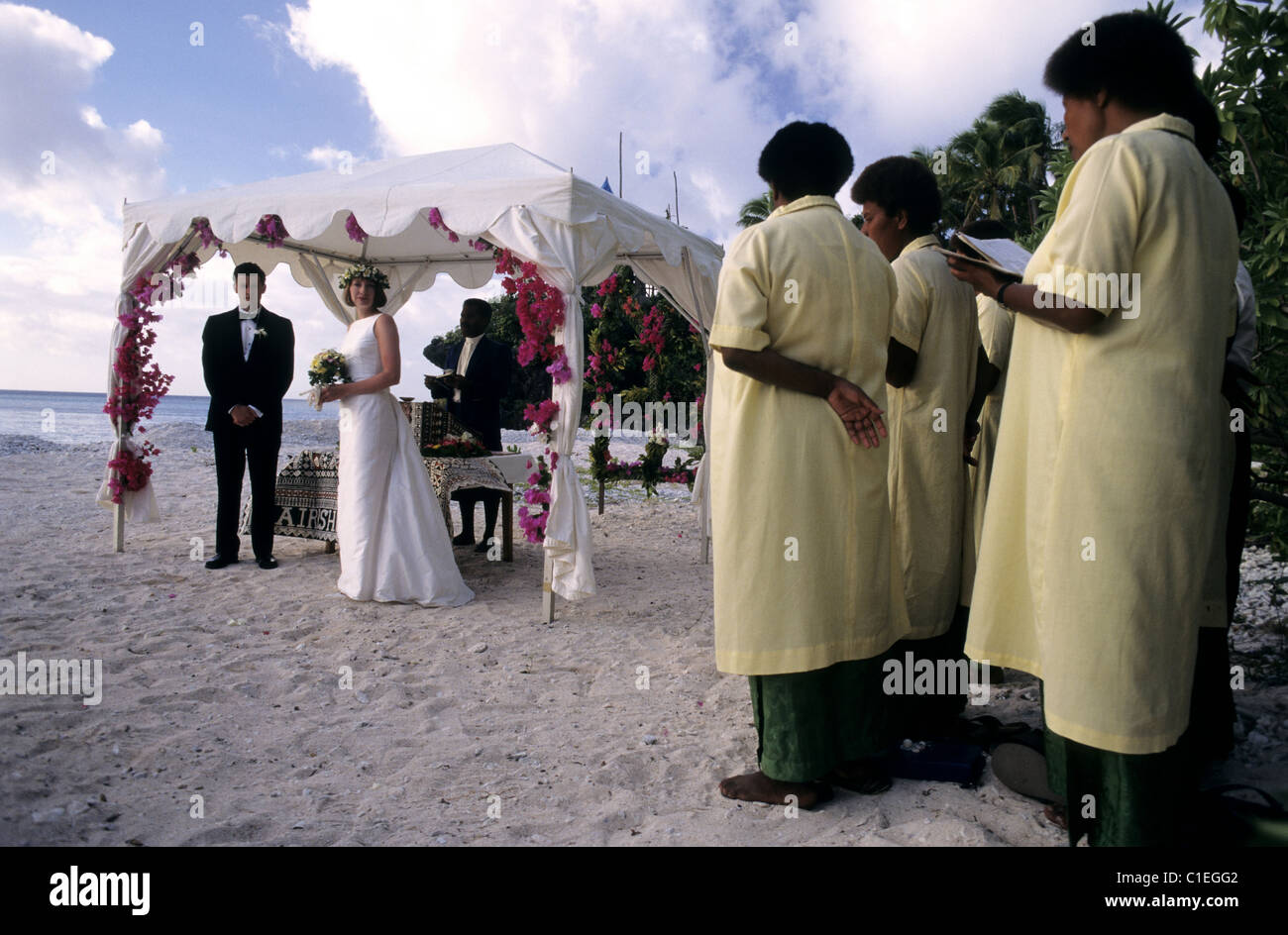 Isole Fiji, Vatuelele Isola, Sheryl e Blair Lowe's matrimonio al Island Resort Foto Stock
