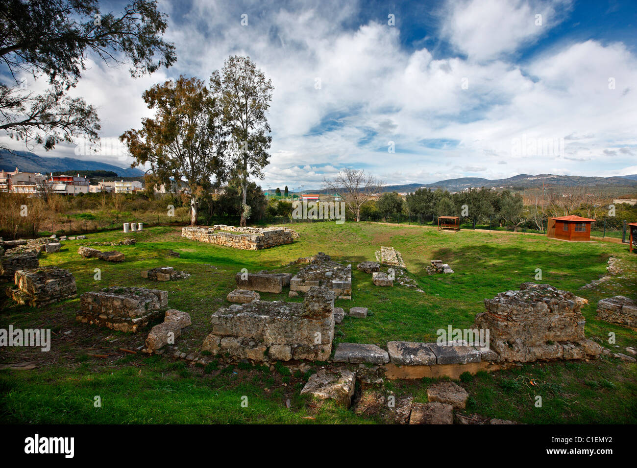 L'antico tempio di Artemide Ortia ('spermanente") a Sparta, Laconia, Grecia Foto Stock