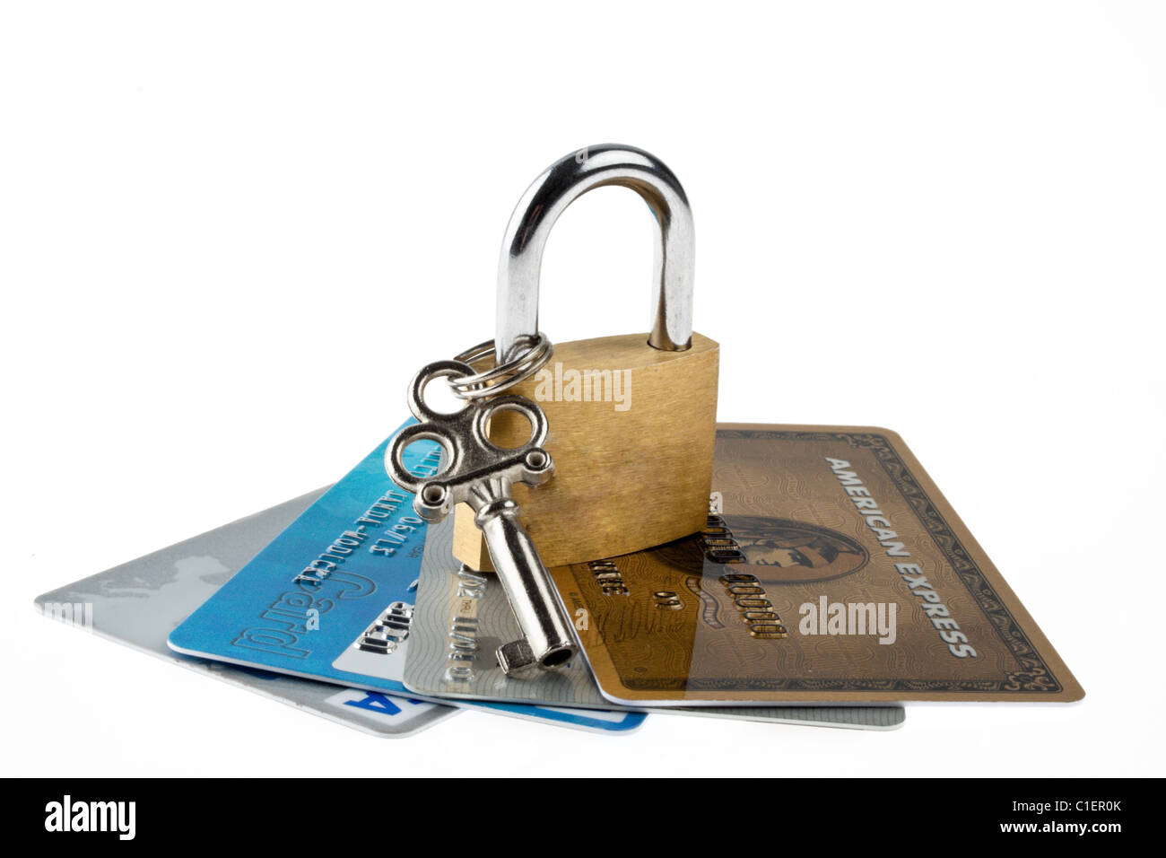 Sicurezza per le carte di credito. Icona con un lucchetto. Foto Stock