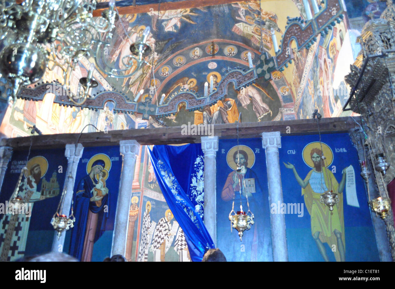 Pittura ad affresco nel Patriarcato di Pec, in Kosovo Foto Stock
