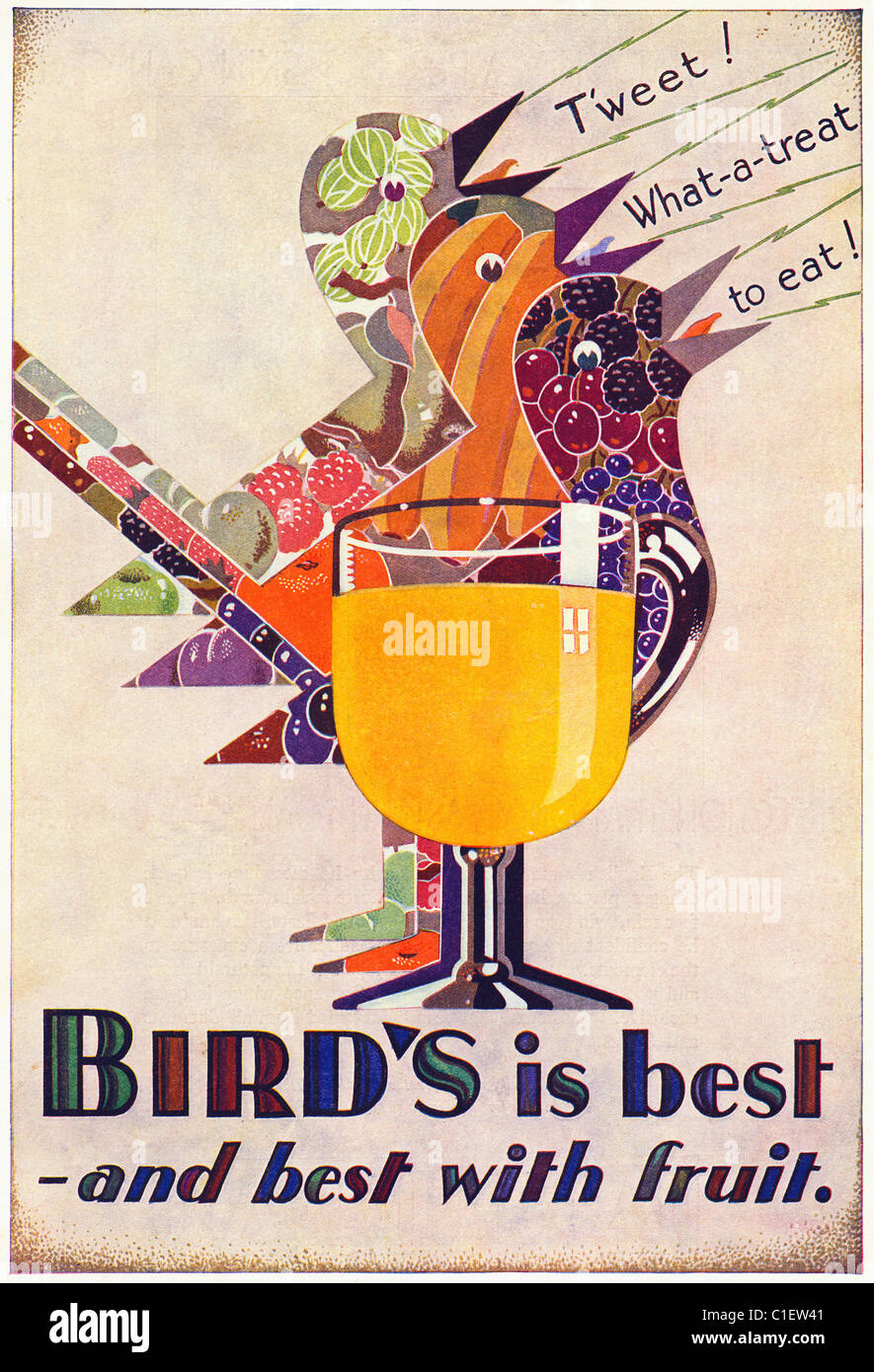 Pubblicità Pubblicità 1930 pagina piena inserzione nelle donne il consumatore domestico magazine per BIRD LA CREMA PASTICCERA Foto Stock