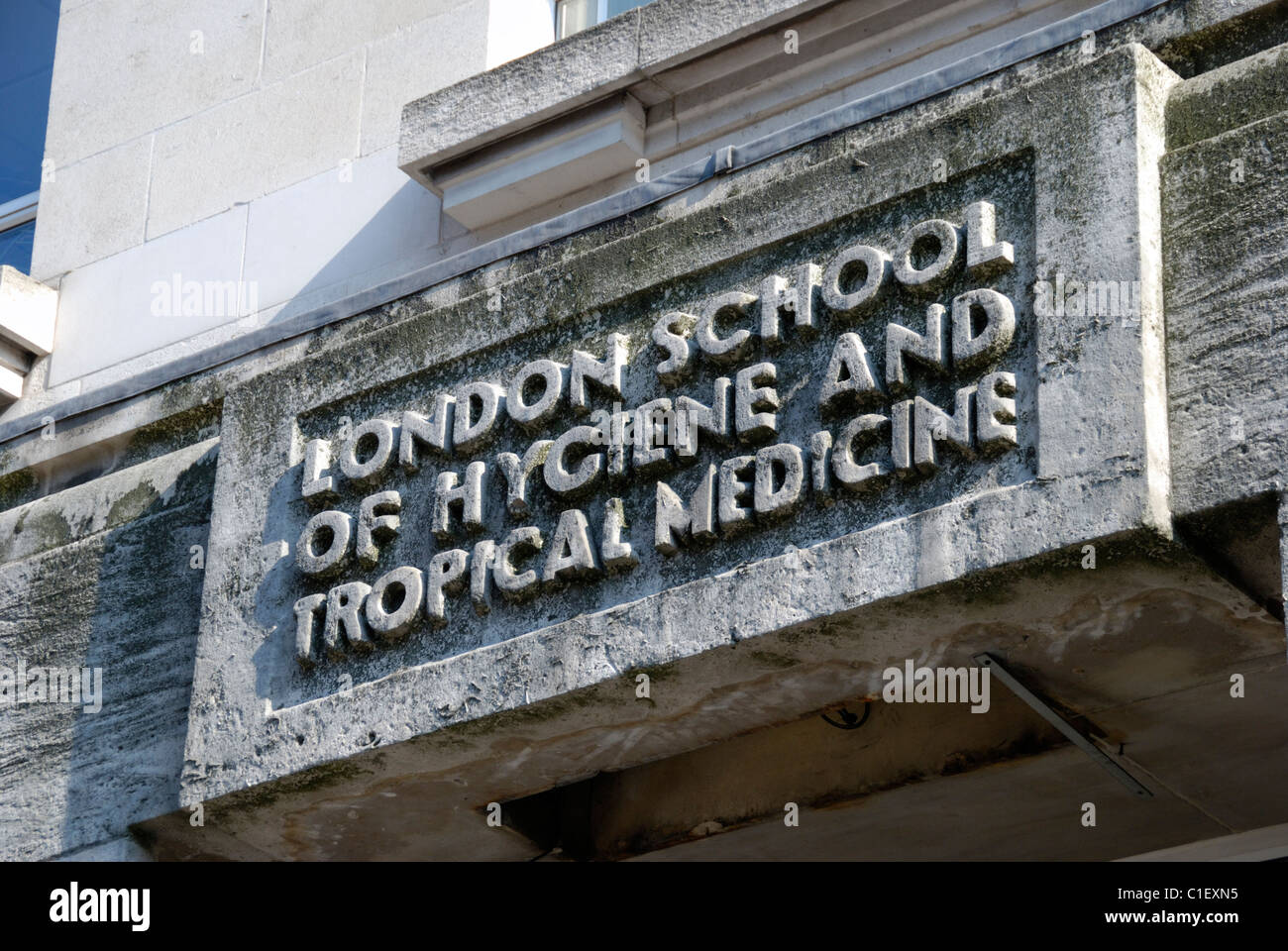 Scuola Londinese di Igiene e Medicina Tropicale segno, Londra, Inghilterra Foto Stock