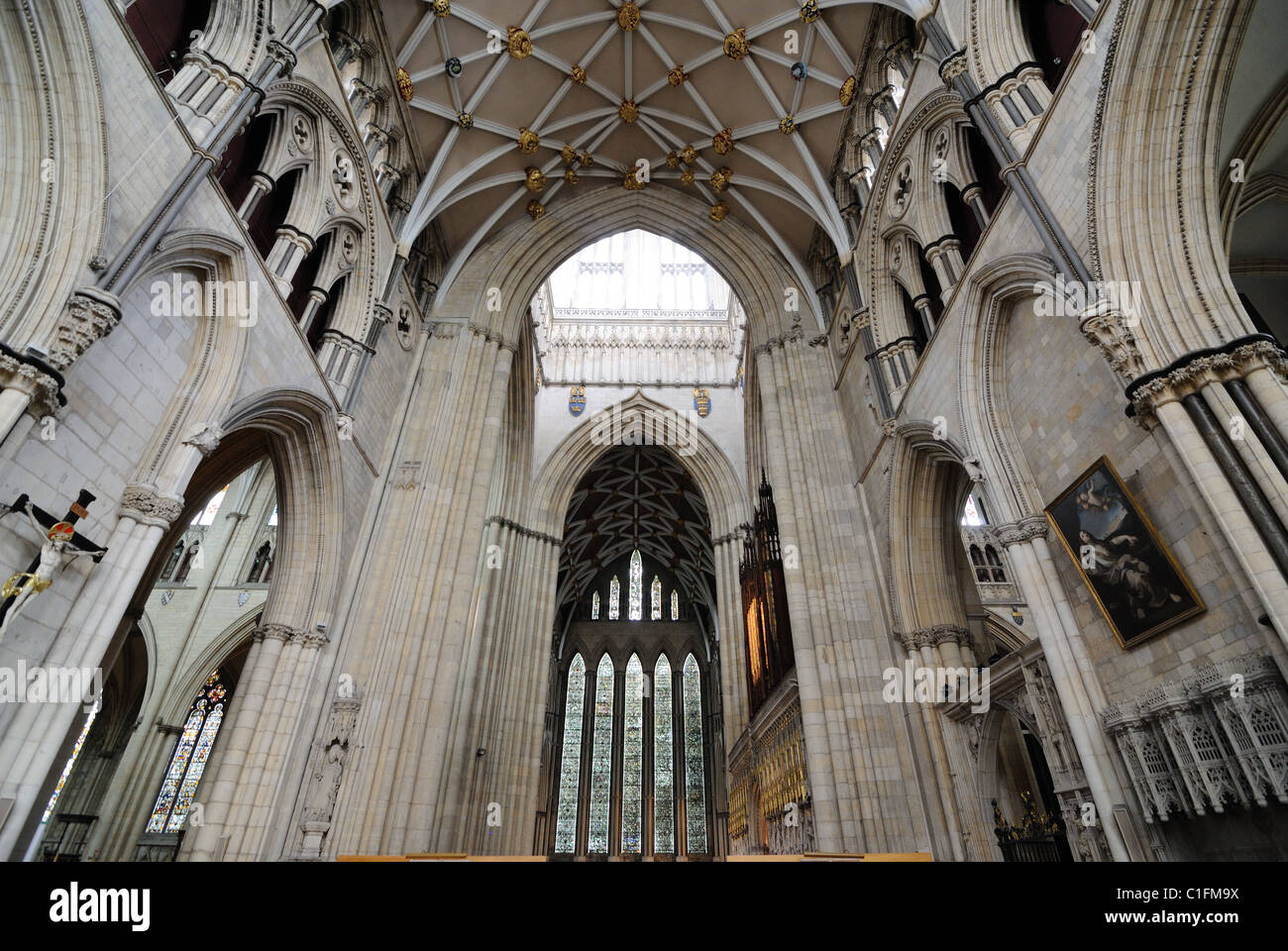 Interno della cattedrale di York Minster, una pietra miliare nella cattedrale di York, Inghilterra. Foto Stock