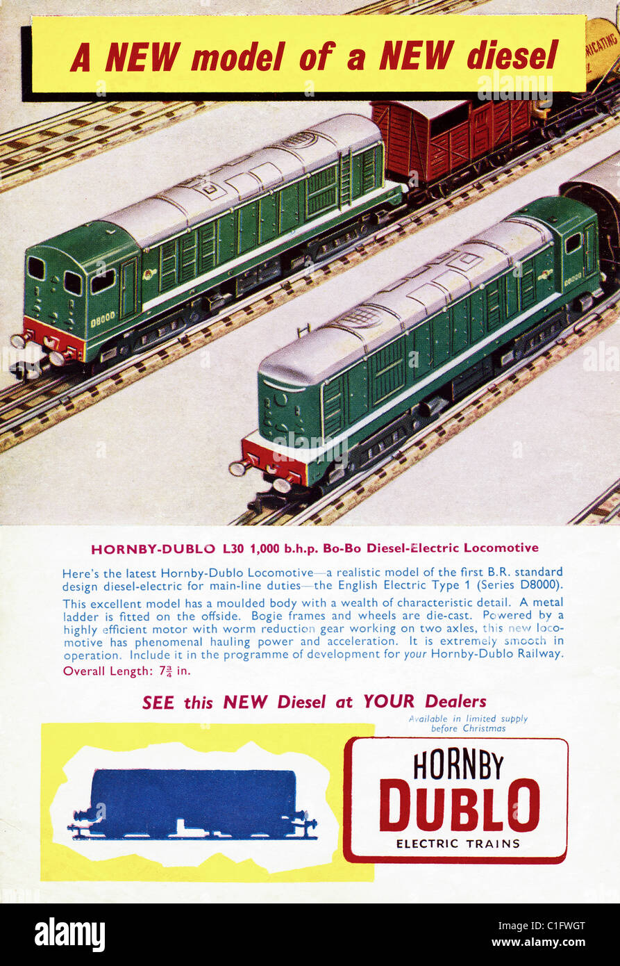 Annuncio pubblicitario negli anni cinquanta a ragazzo hobby magazine per HORNBY-DUBLO ferrovie modello Foto Stock