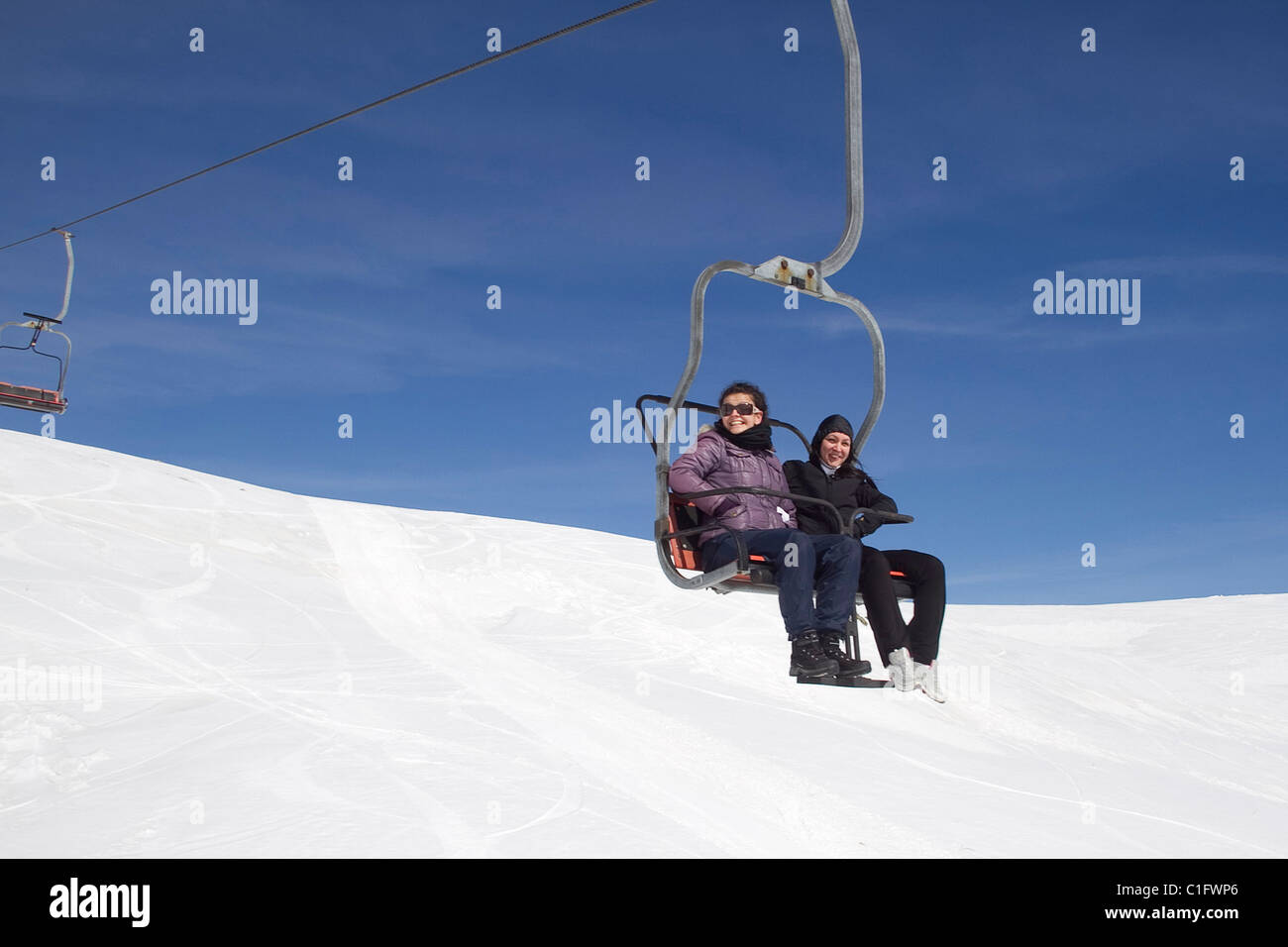 Impianti di risalita in Kaimaktsalan ski centre in Grecia Foto Stock