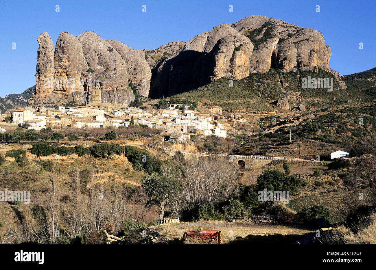 Spagna, Pirenei, Mallos, villaggio di Aguero Foto Stock