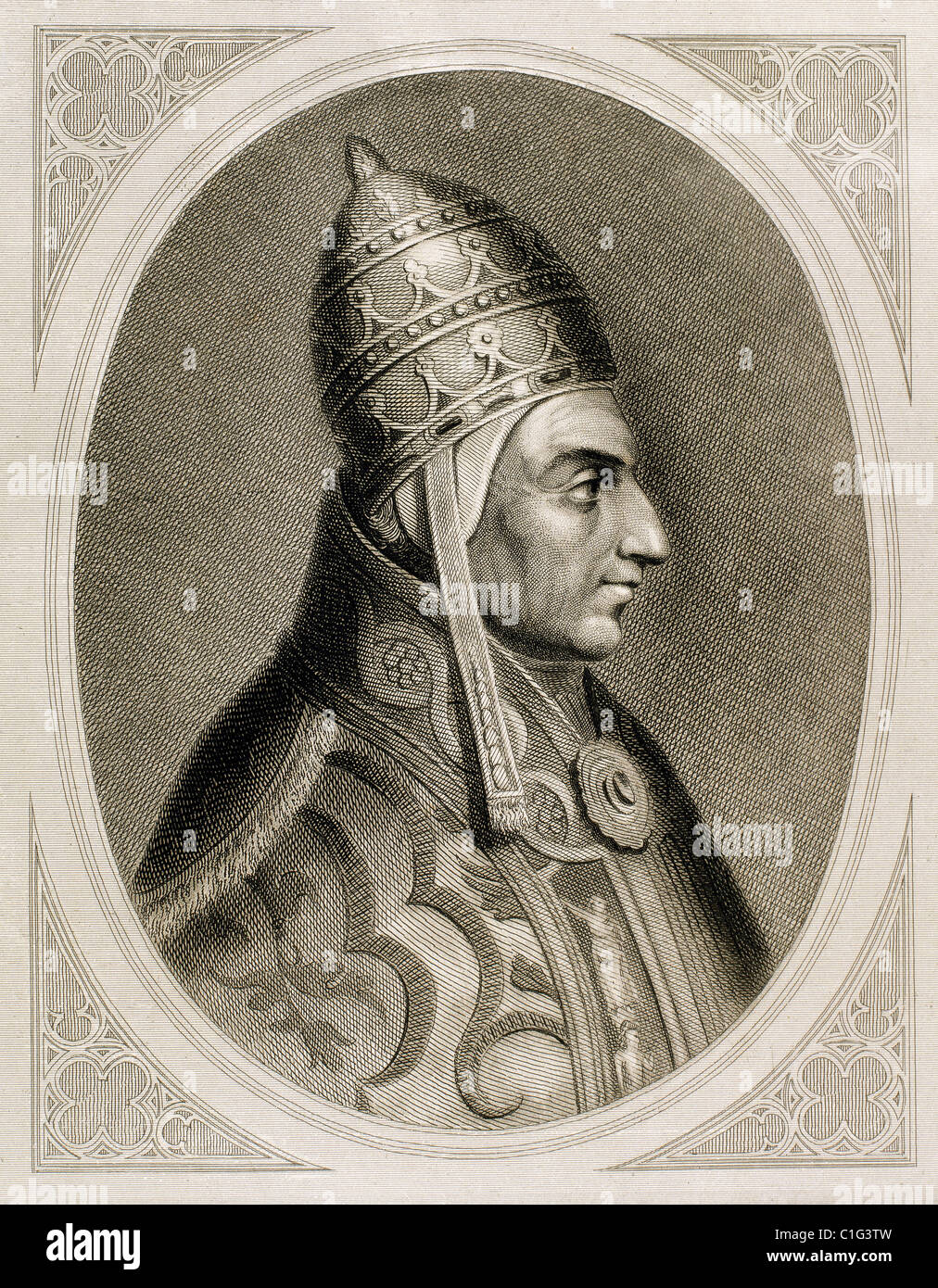 Pio II (1405-1464). Papa italiano (1458-1464), nato Enea Silvio Piccolomini. Incisione di Roca. Foto Stock
