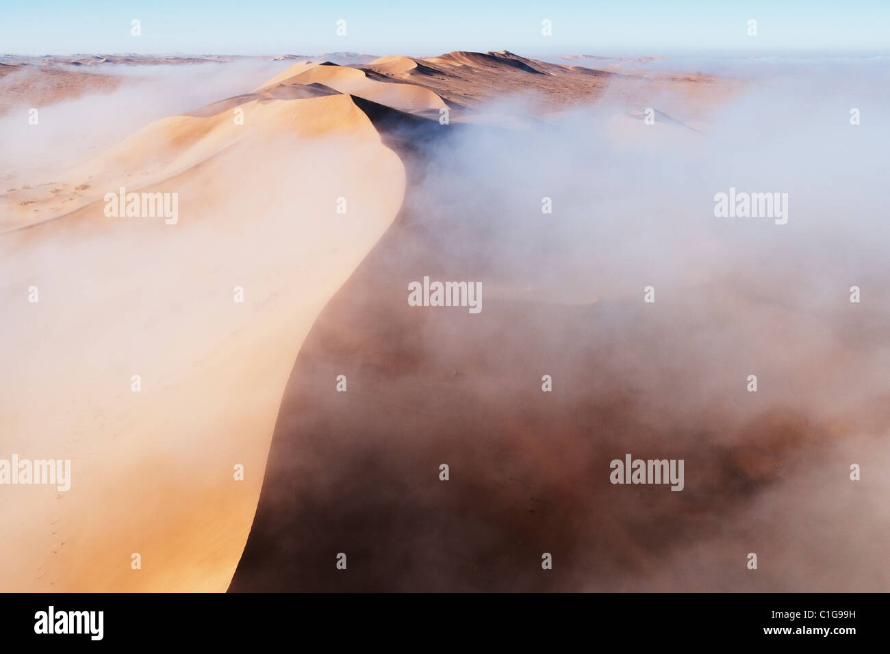 Vista aerea di dune di sabbia del deserto namibiano Foto Stock