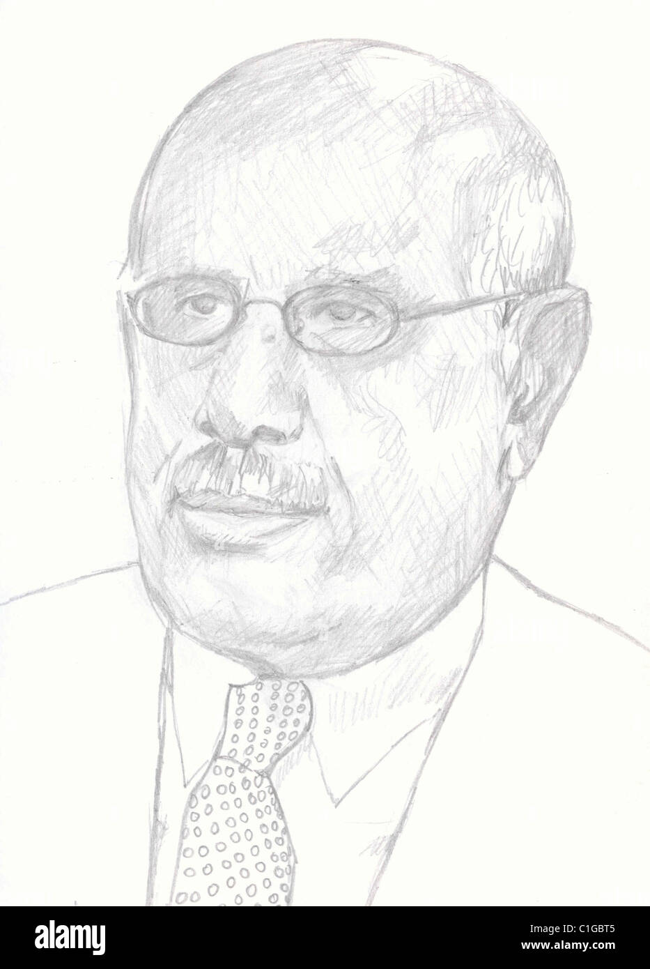 Artista schizzo a matita disegno ritratto diplomatico egiziano contender leader El Baradei El Baradei Foto Stock