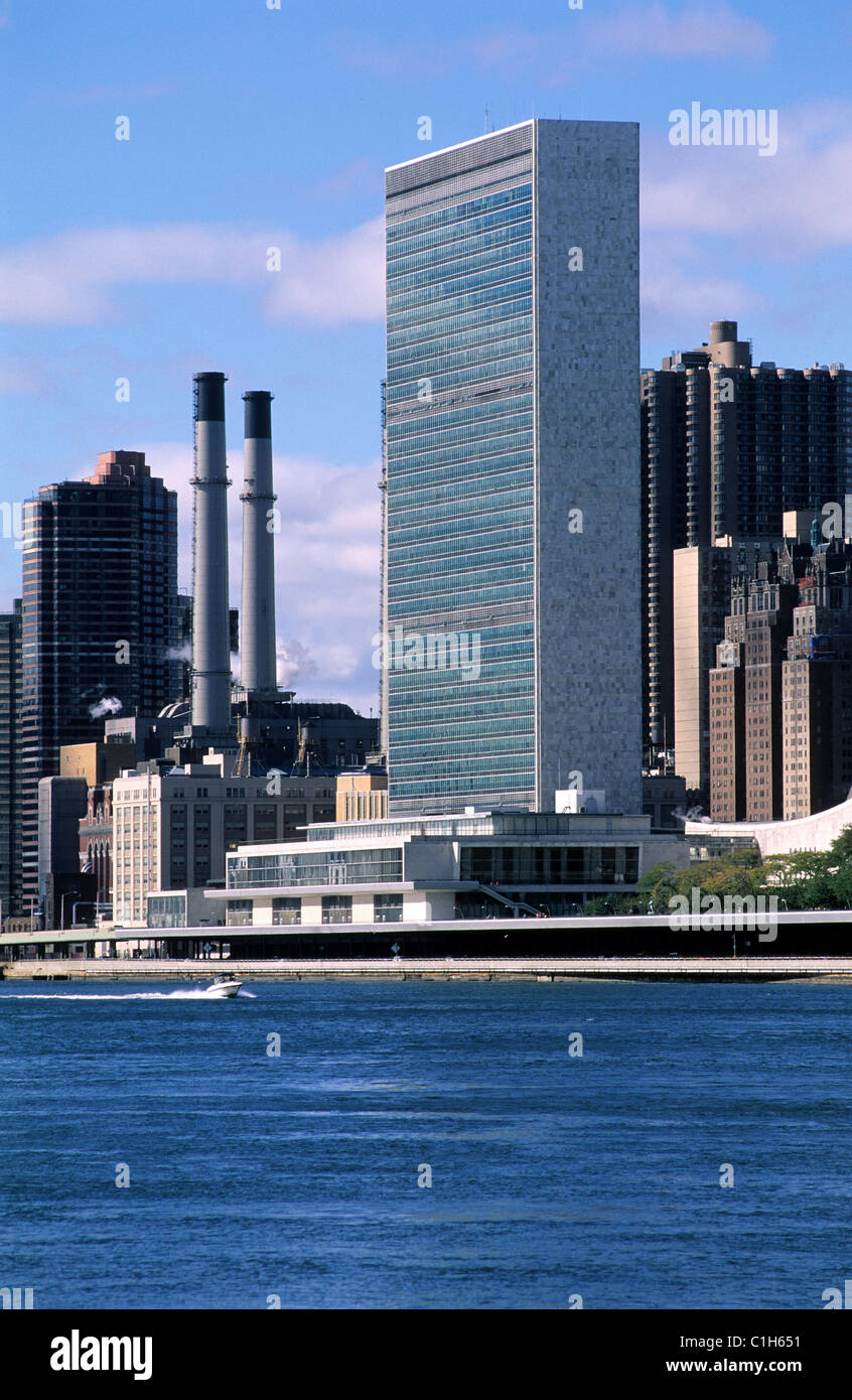Stati Uniti, New York City Manhattan Midtown, il palazzo delle Nazioni unite lungo la East River Foto Stock