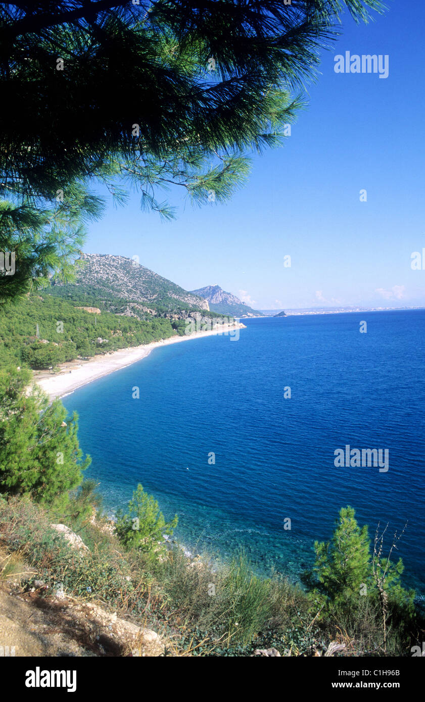 La Turchia, il mar Mediterraneo regione, la famosa spiaggia di sabbia bianca di Oludeniz Foto Stock