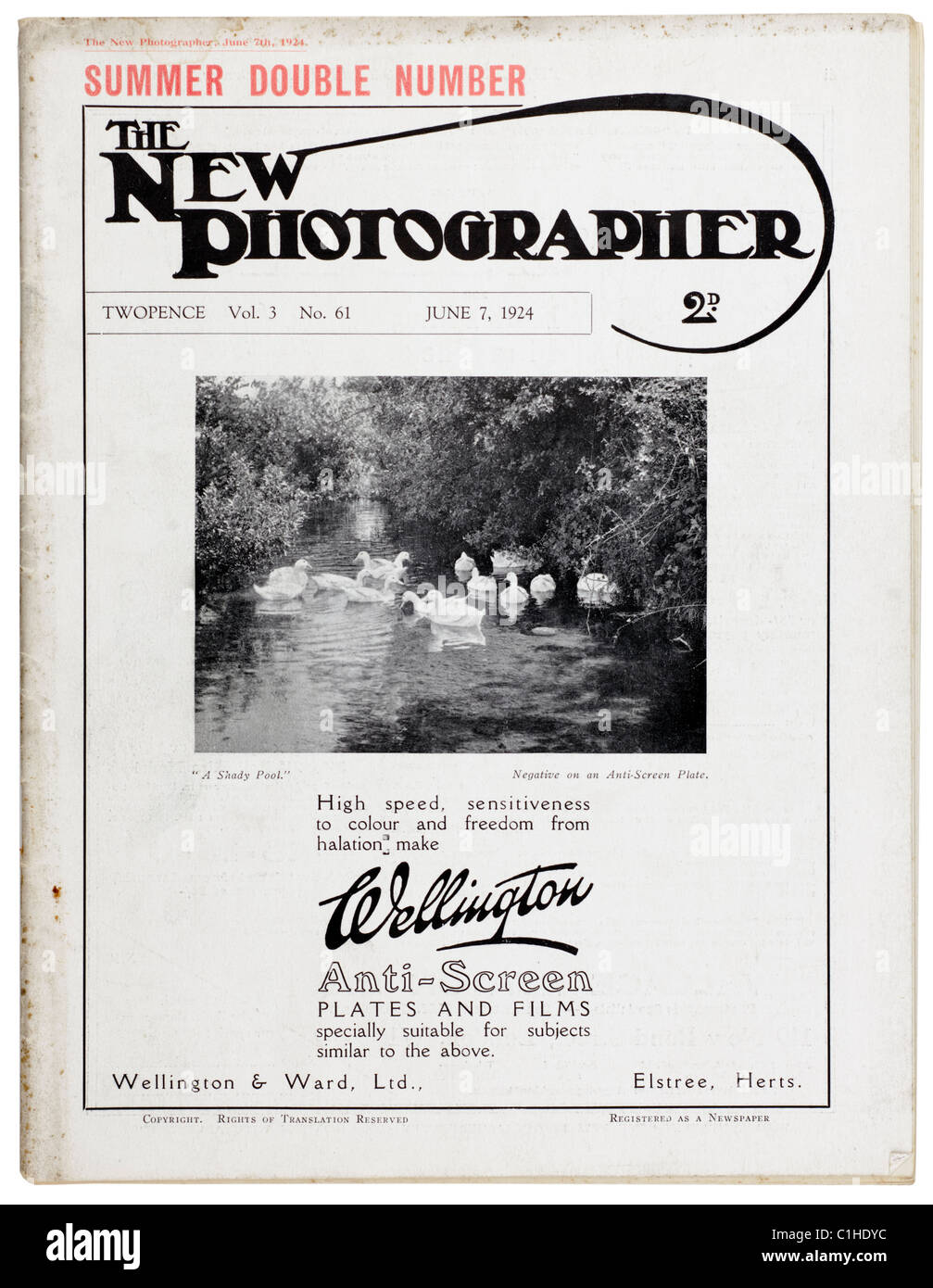 Il vecchio magazzino vintage il nuovo fotografo datata 7 giugno 1924. Solo editoriale Foto Stock