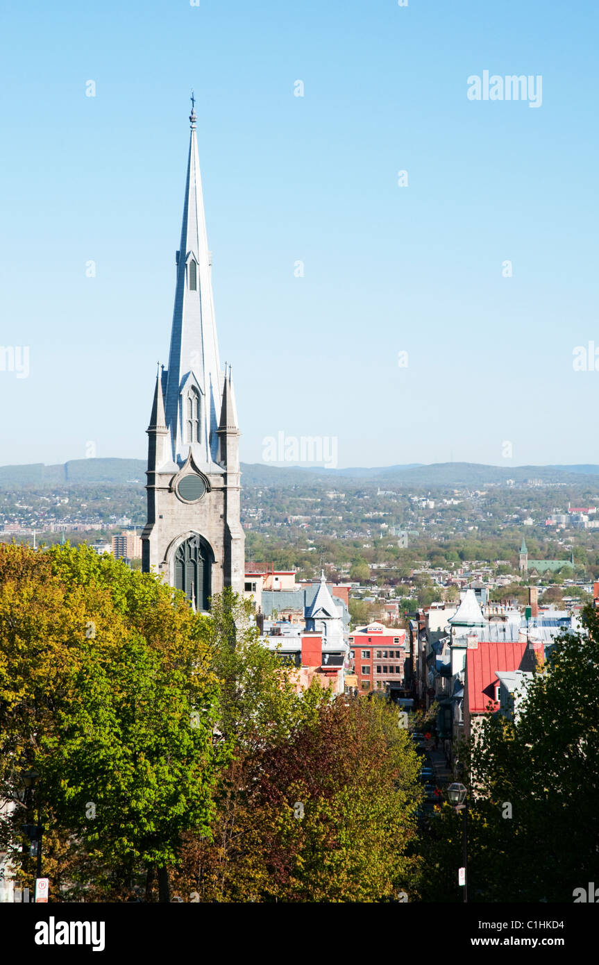 Campanile nel centro della vecchia città di Québec in Canada Foto Stock