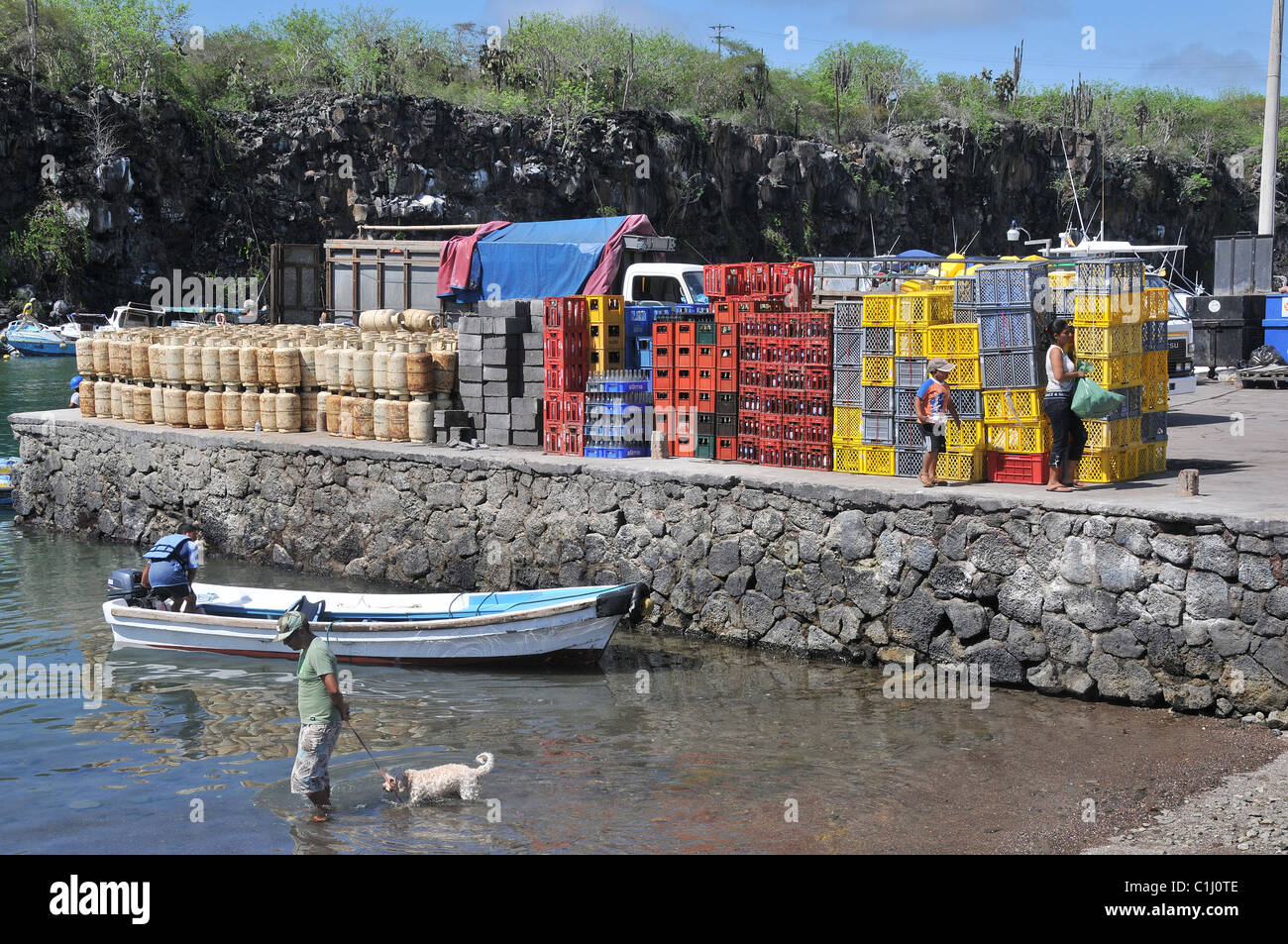 Porto di Puerto Ayora isola di Santa cruz Ecuador Galapagos Foto Stock