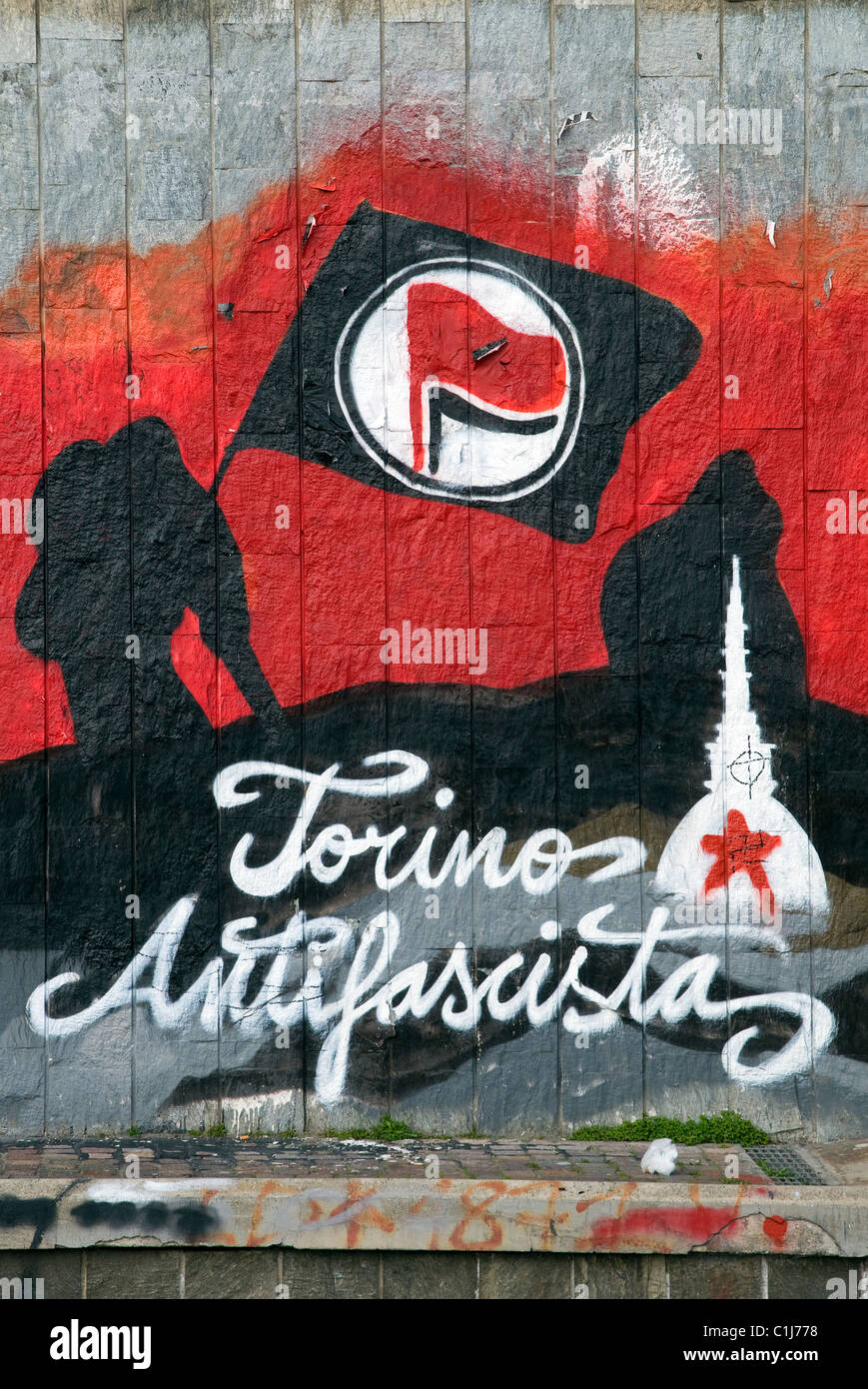 Anti fascista di pittura a parete, Torino, Italia Foto Stock