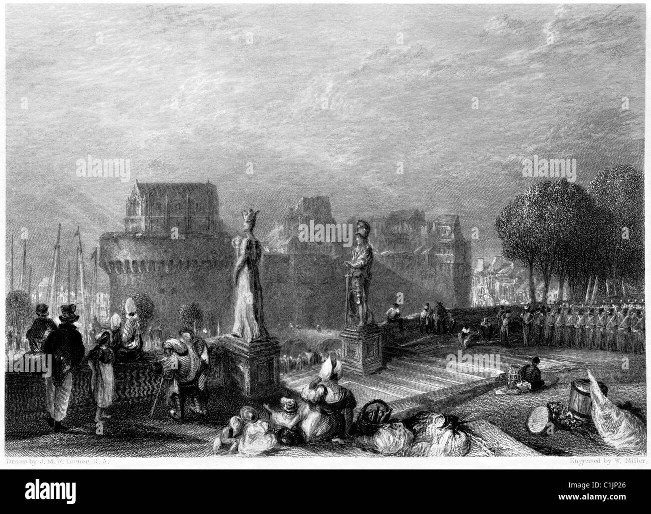 'Chateau de Nantes, Francia a partire da un disegno di JMW Turner scansionati ad alta res. Da un libro sulla Valle della Loira stampato in 1833 Foto Stock