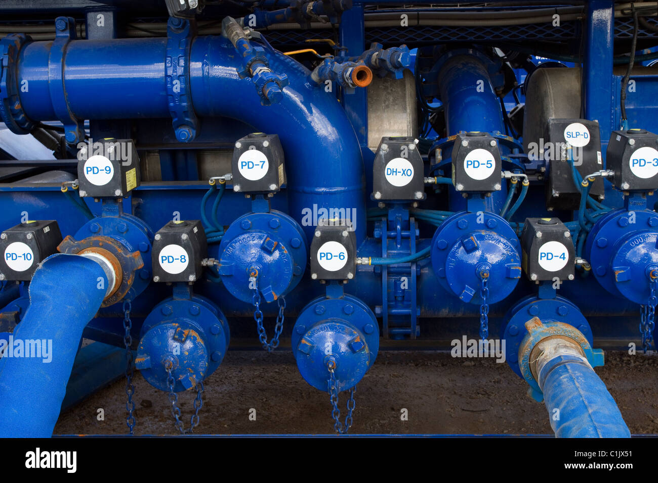 Risorse Cuadrilla perforazione apparecchiature di pompaggio di gas di scisto sito di perforazione, Presse Hall Farm, Singleton, Blackpool, Lancashire, Regno Unito Foto Stock