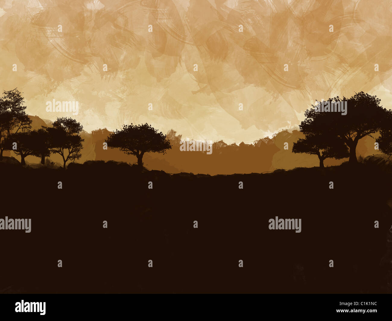 Dipinto di scena di un africano di pianura e di montagna Foto Stock