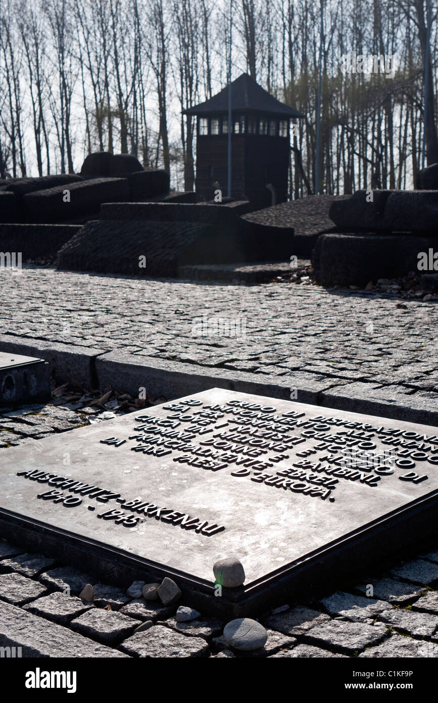 Placche monumento ad Auschwitz II-Birkenau, Polonia. Foto Stock