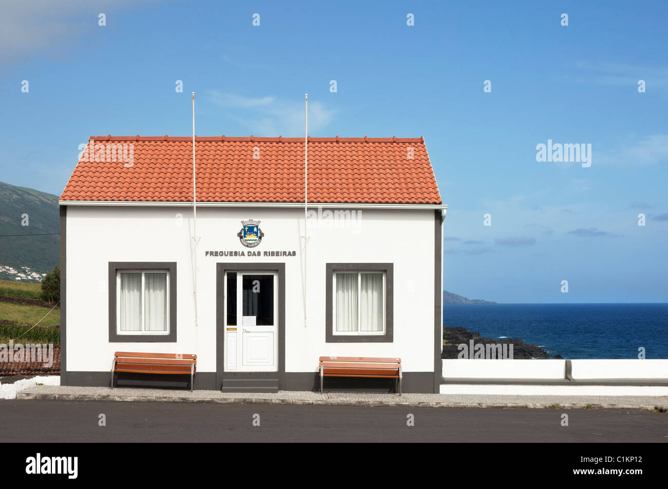 Consiglio parrocchiale di costruzione Ribeiras Pico Azzorre Foto Stock