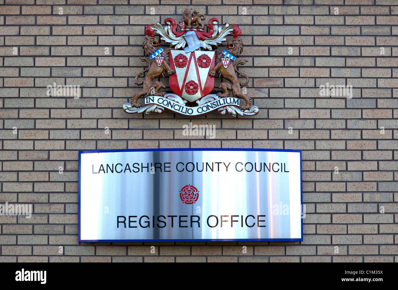 Lancashire County Council registrati ufficio stemma e segno in Preston Lancashire Foto Stock