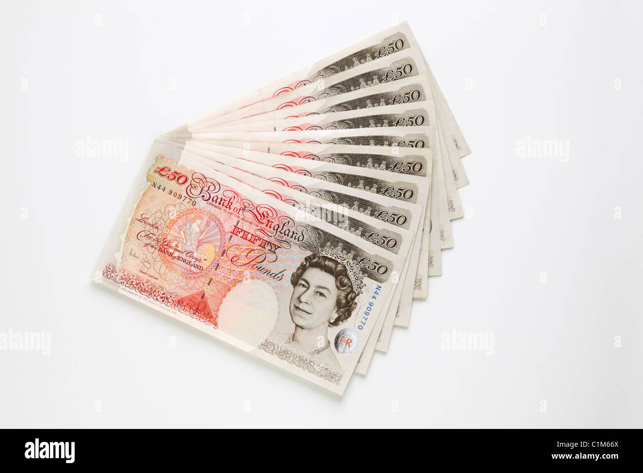 Fan di cinquanta Pound note Foto Stock