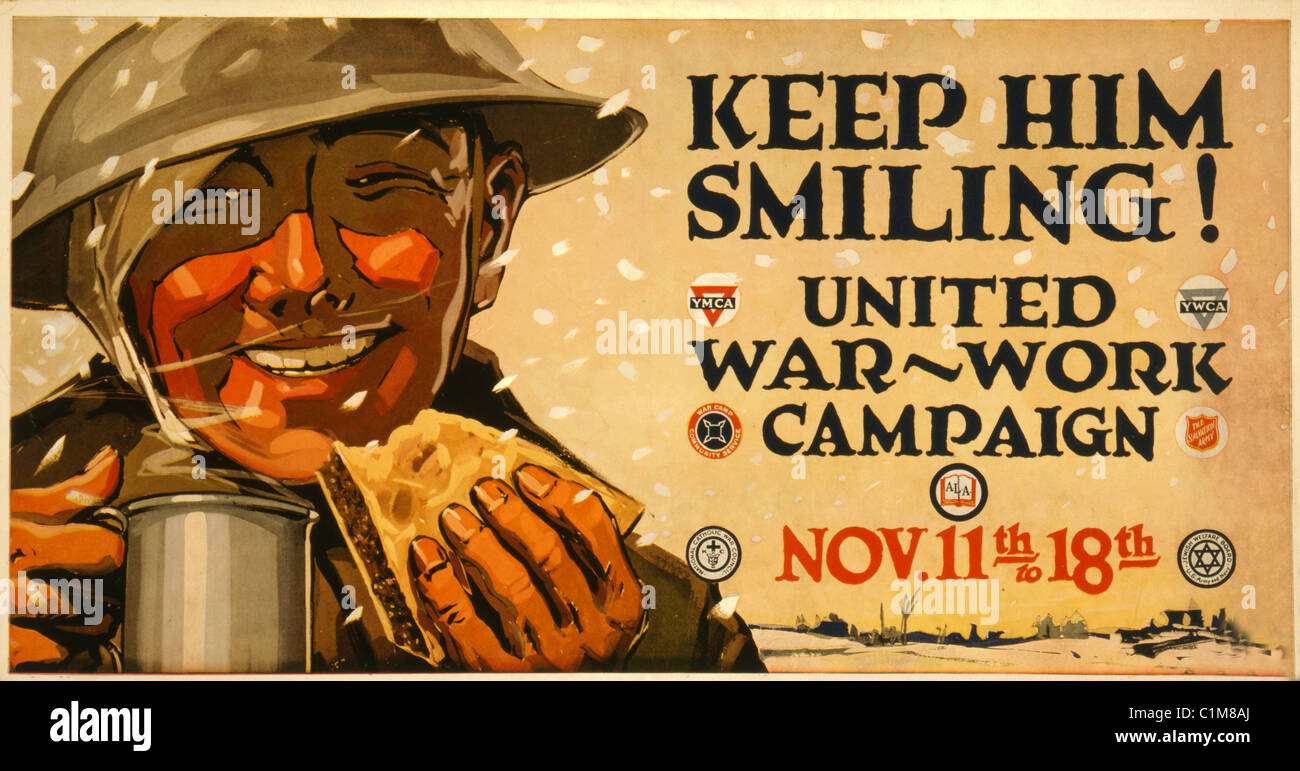 Il tempo di guerra poster, tenere lui sorridendo. Foto Stock Il tempo di guerra poster, tenere lui sorridendo. Foto Stock