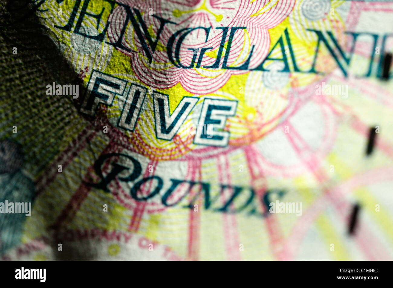 5 pound nota vicino. Foto Stock
