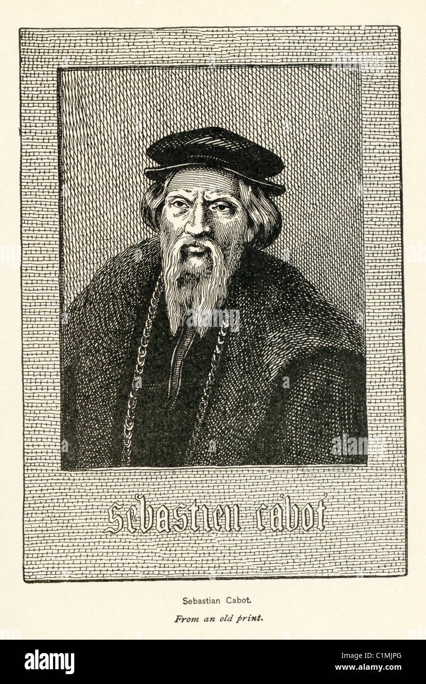 Vecchia litografia di Sebastian Cabot (c. 1474 - c. 1557), esploratore, nato nella Repubblica di Venezia Foto Stock