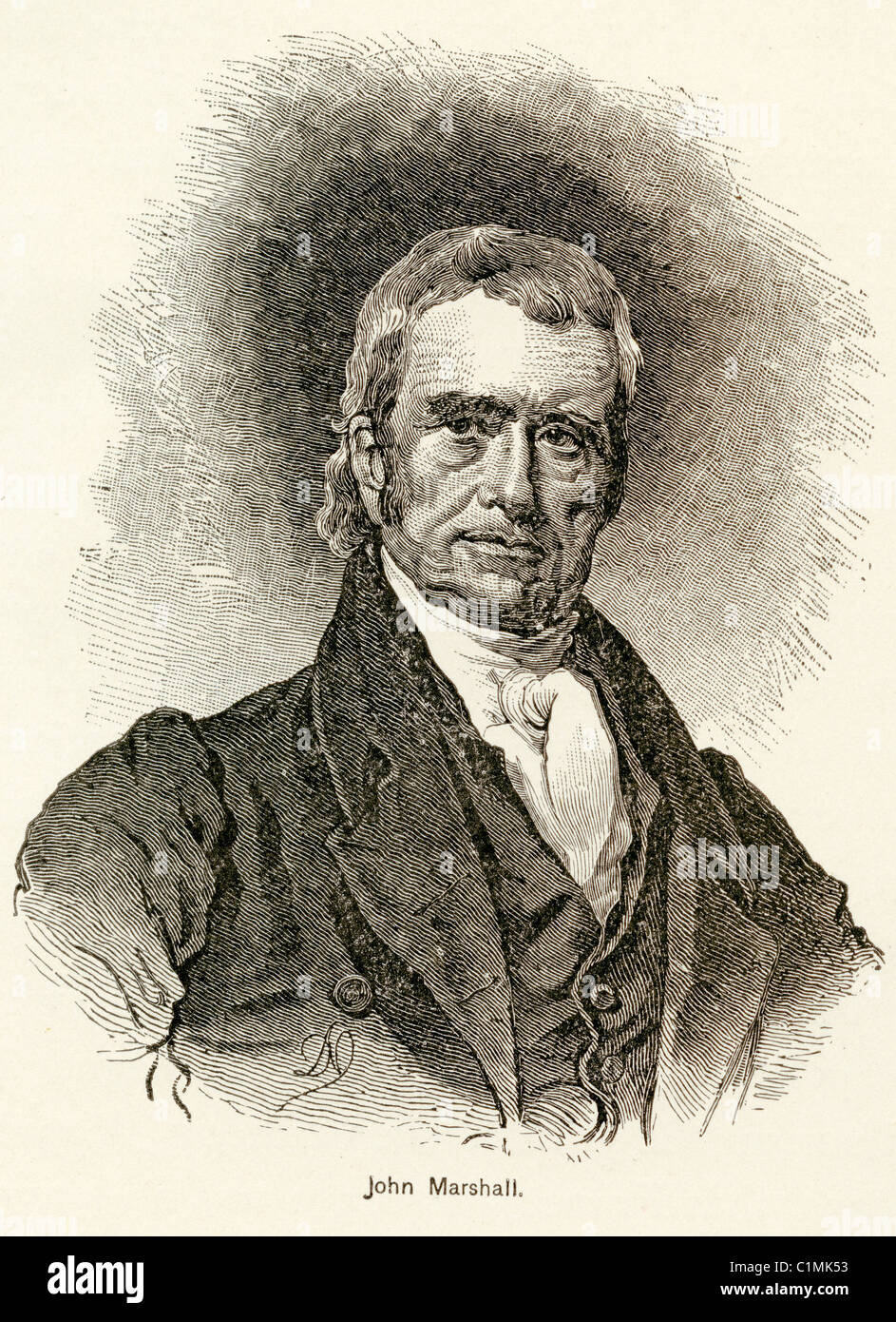 Vecchia litografia di John Marshall, il Capo della Giustizia degli Stati Uniti (1801-1835) Foto Stock