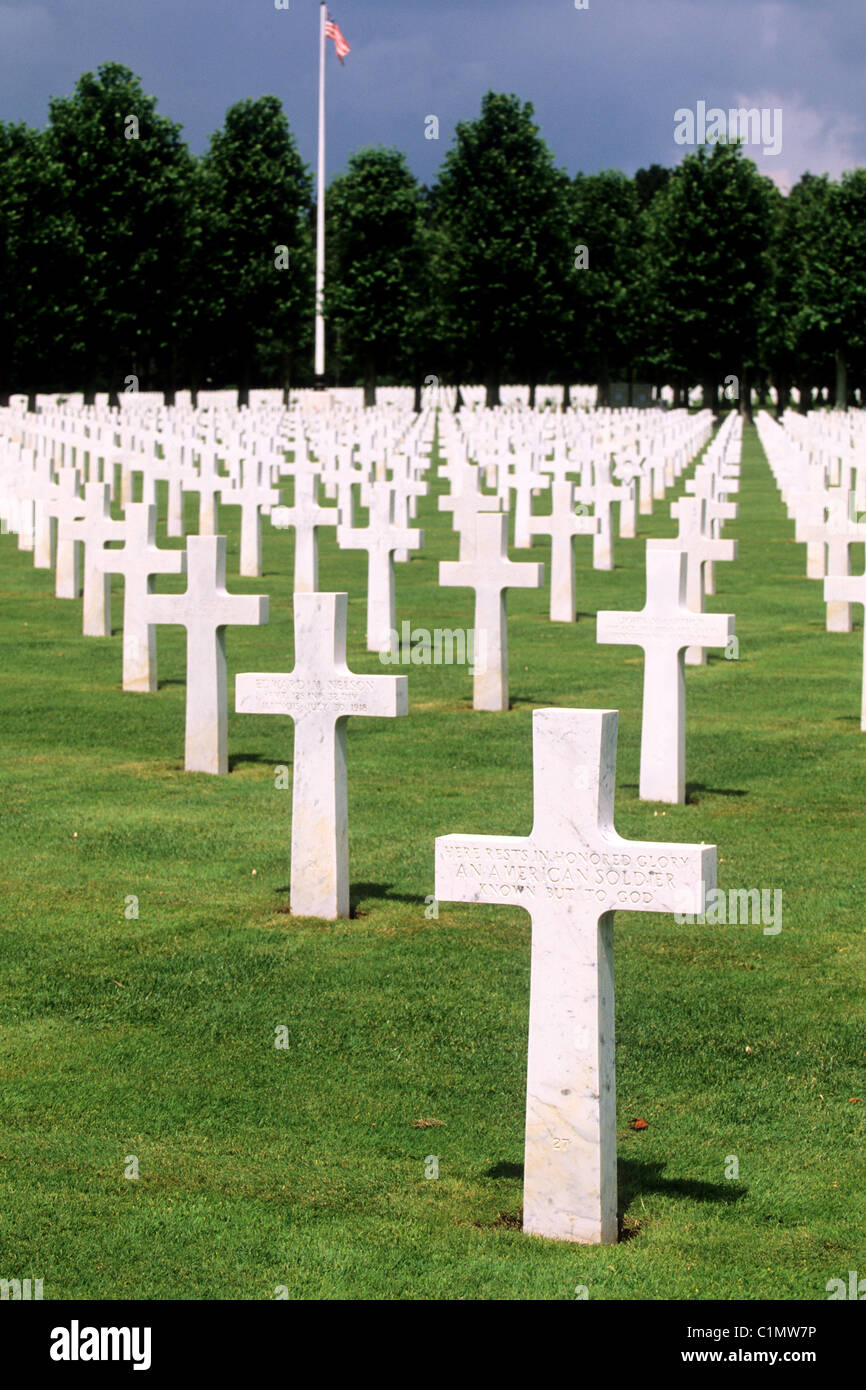 Francia, Aisne, regione Tardenois, Fere en Tardenois, il cimitero americano Oise Aisne Foto Stock