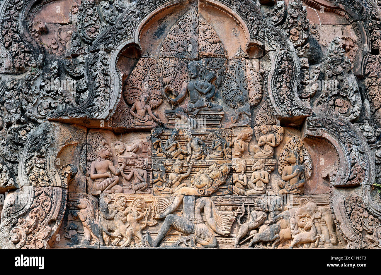 Cambogia Siem Reap area, templi di Angkor, 10 ° secolo, indù, Banteay Strey tempio (Cittadella delle donne) Foto Stock