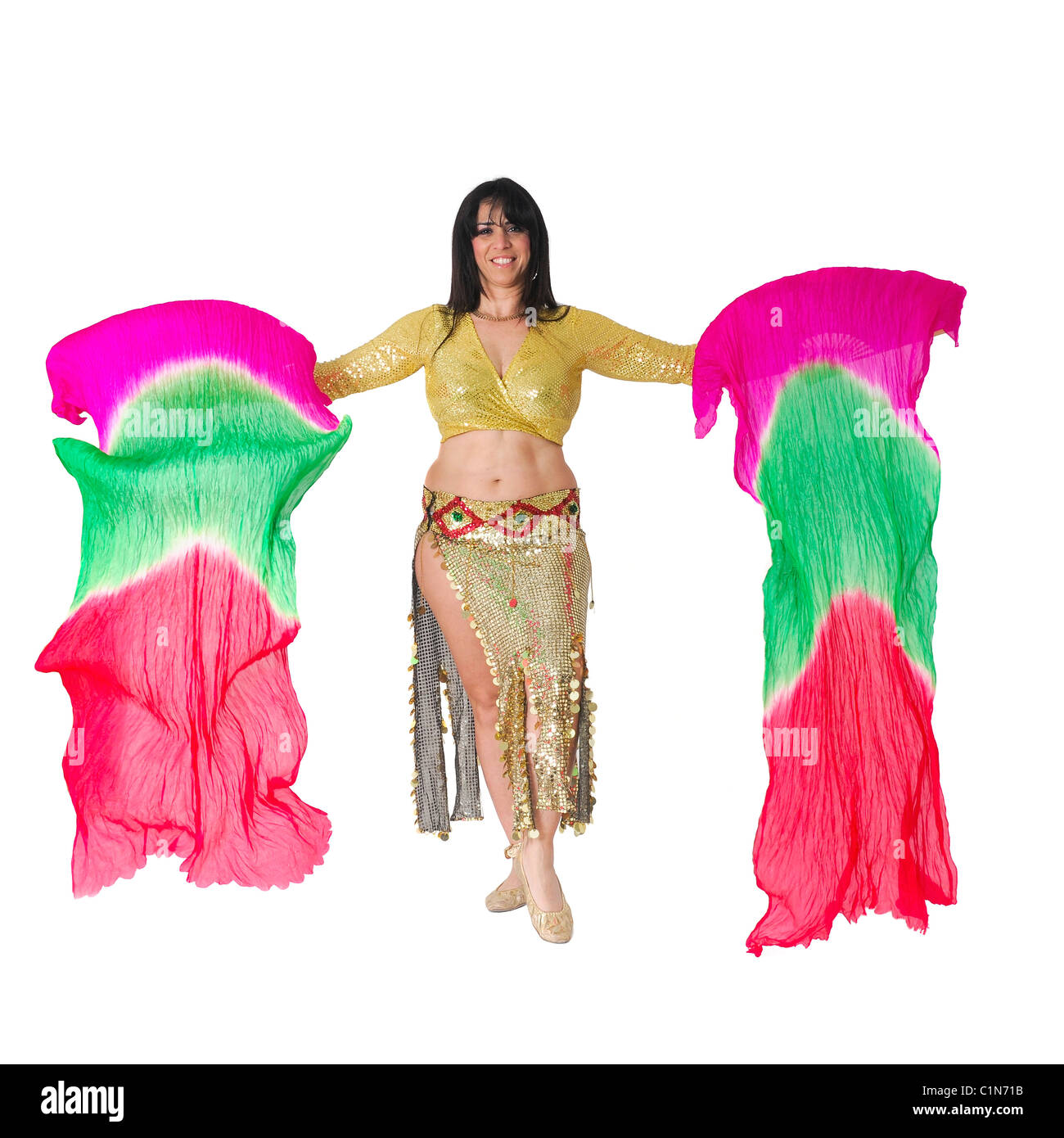Stile egiziano danzatrice del ventre su sfondo bianco Foto Stock