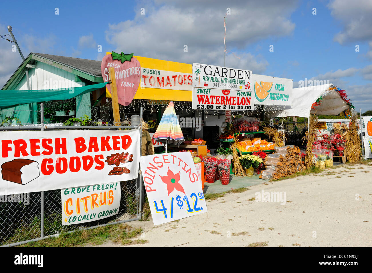 Strada di frutta e verdura stand Palmetto Florida Foto Stock
