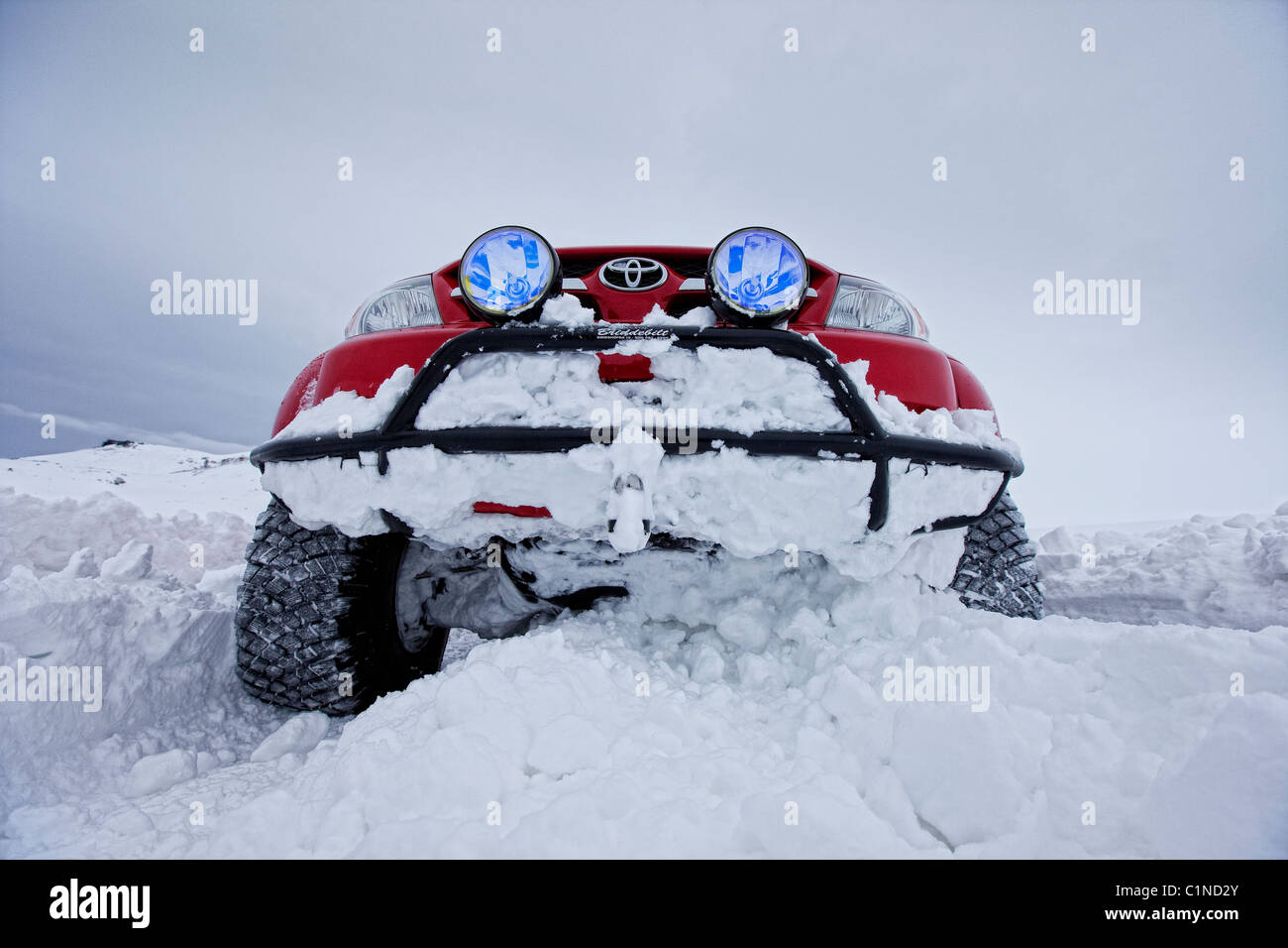 Tour in jeep, Langjokull calotta di ghiaccio, Islanda Foto Stock