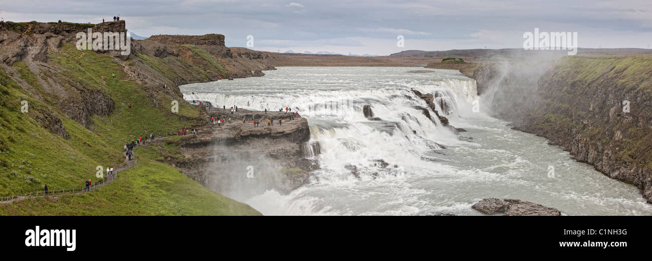 Cascate Gullfoss (cascata dorata) Fiume Hvita, Islanda Foto Stock