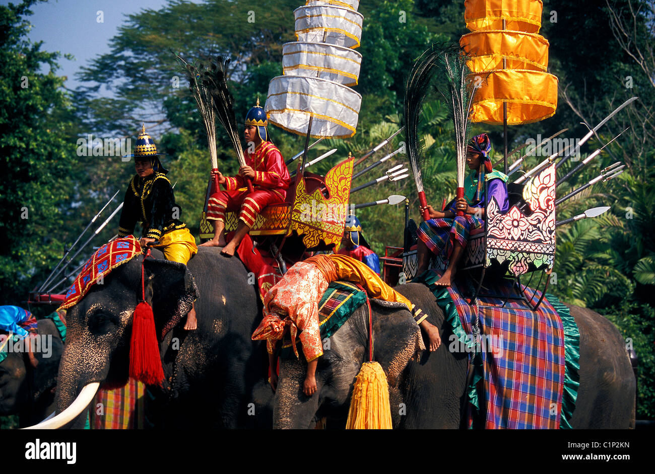 Thailandia, Bangkok, fine della battaglia sul retro dell'elefante visualizza Foto Stock