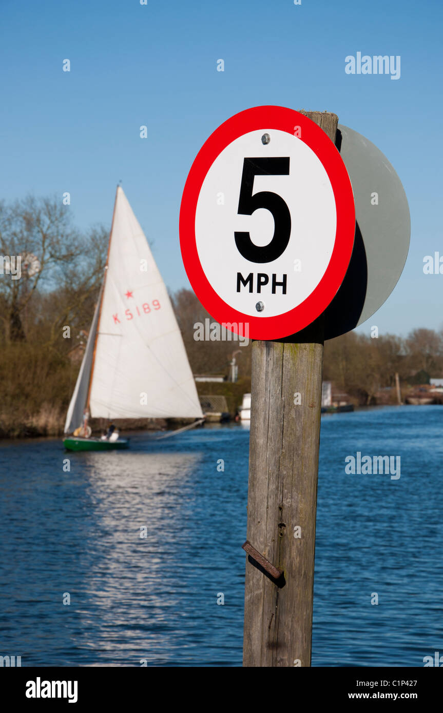 La vela di una barca sul Norfolk Broads Foto Stock