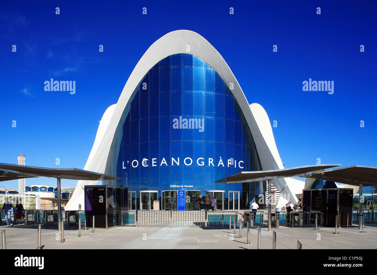 Spagna, Valencia, Città delle Arti e delle scienze dell'architetto Santiago Calatrava, oceanografo Foto Stock